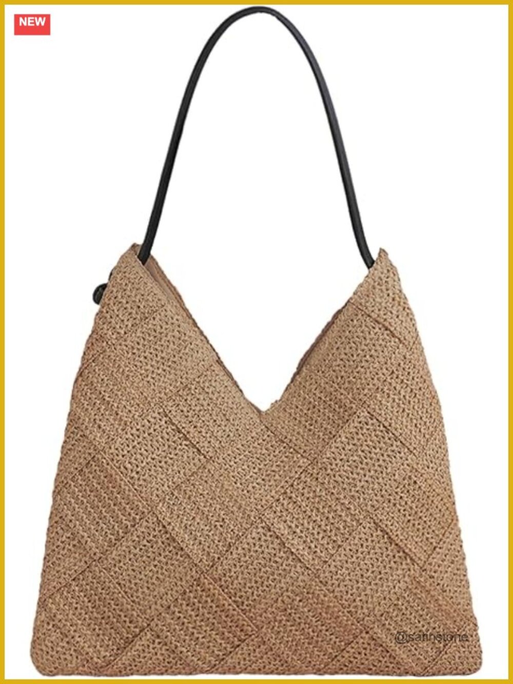 Handmade Straw Woven Hobo Tote Bag Shoulder Purse Summer Beach - Picture 1 of 7